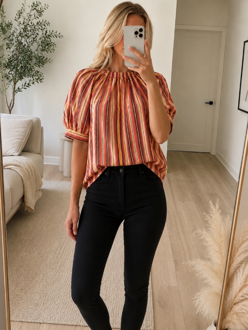 Worthington Striped Pleated Short Sleeve Blouse Small